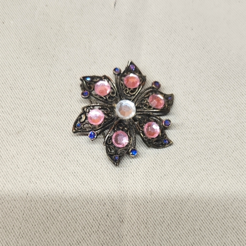 Floral Pink Stone Brooch